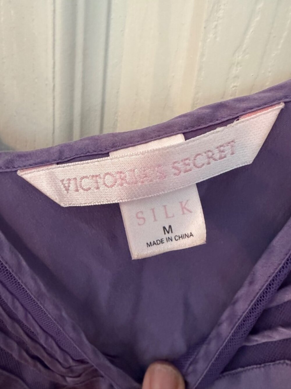 Victorias Secret Purple Silk Slip Chemise Dress Mesh Stripe Inlay Lingerie MED - Picture 3 of 6